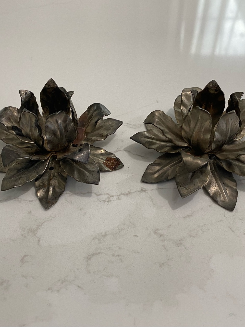 Metal Lotus Blossom Candle Holders in Antique Bronze Finish